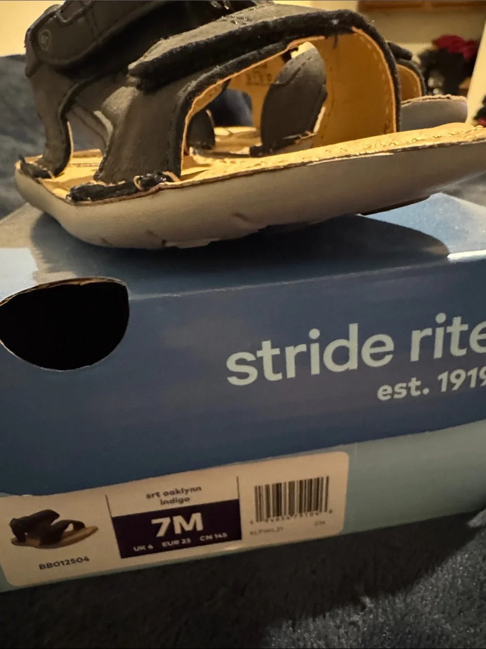Stride Rite Navy and Tan Kids Adjustable Hook-and-Loop Sandals